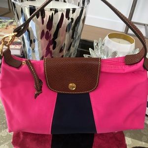 Longchamp Satchel Pink and Navy Nylon and Leather